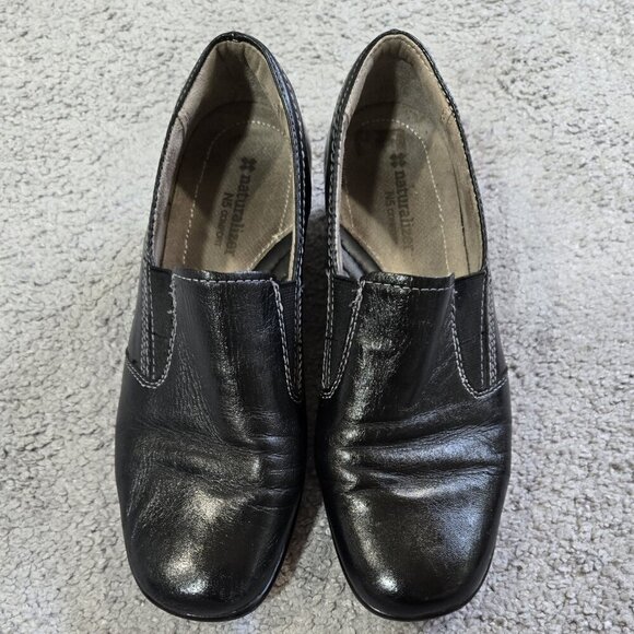 Naturalizer Winnie Black Leather Low Wedge Slip On Loafers N5 Comfort WIDE 7.5W - Picture 2 of 11
